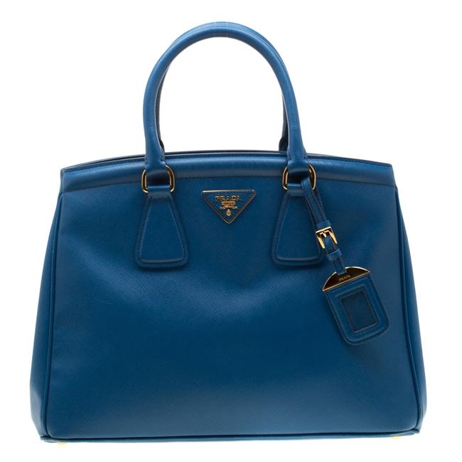 Prada Lux Saffiano Parabole Blue Leather Tote