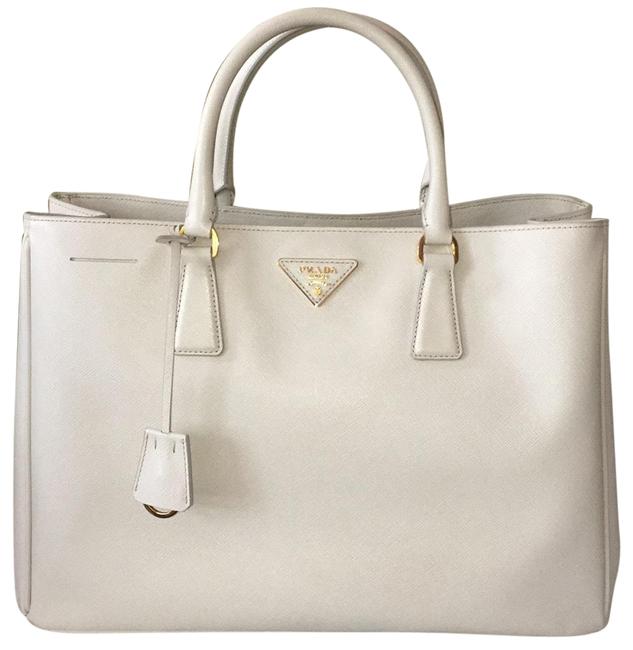 Prada Lux Saffiano Talco White Leather Tote