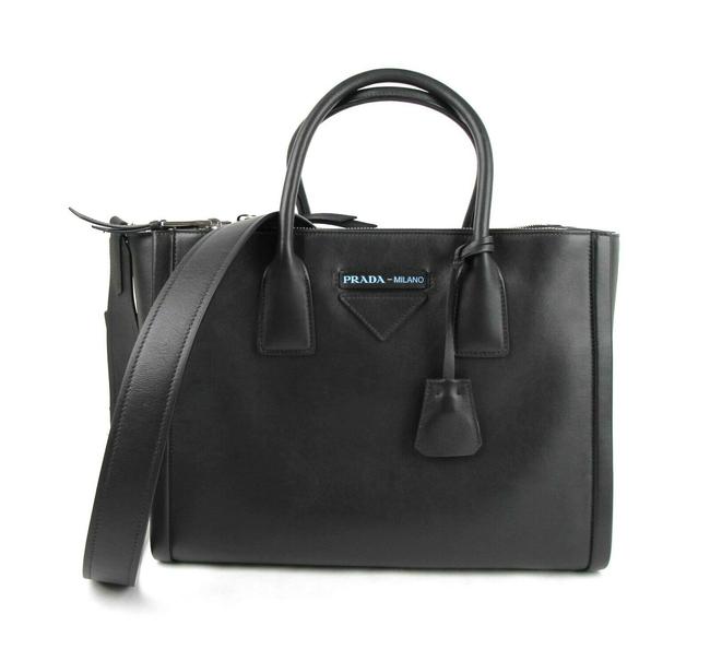 Prada Lux W Handbag WKey Ring and Removable Strap 1ba183 Black Leather Tote