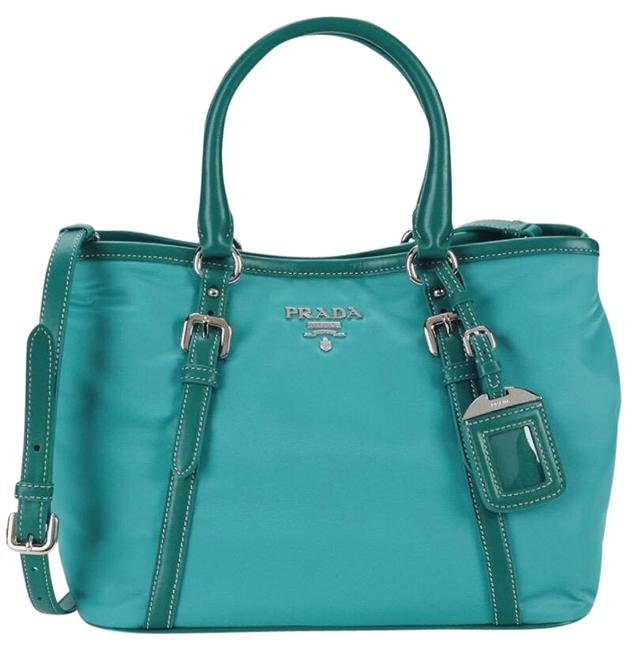 Prada Luxury Turquoise Leather Trim Mix Tote