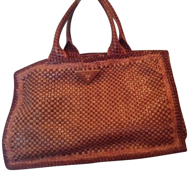 Prada Madras WineMauve Woven Leather Tote