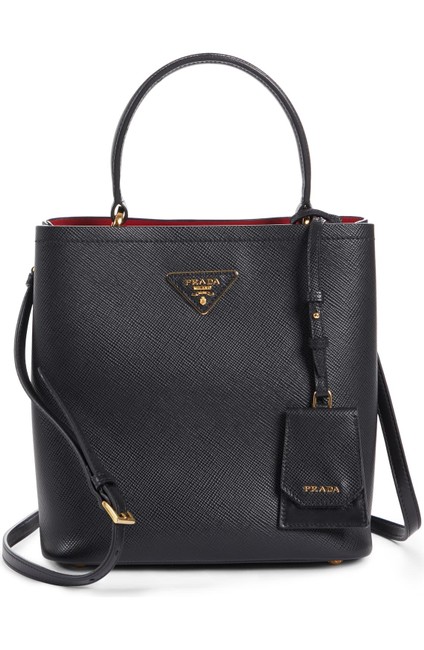 Prada Bucket Bag Double New Gr Black Leather Tote