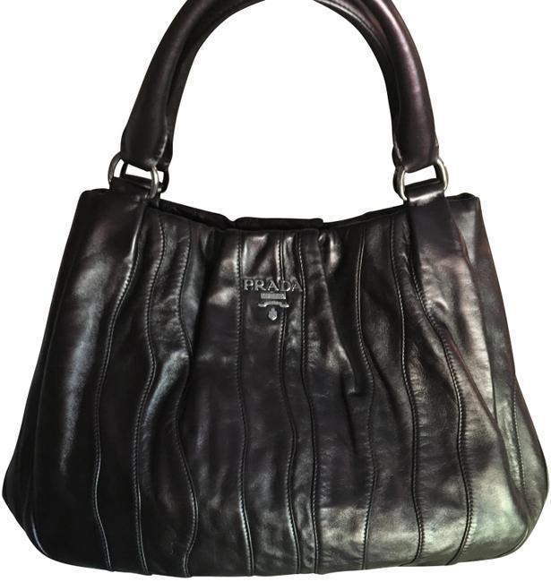 Prada Metallic Nappa Waves Dark Purple Leather Tote