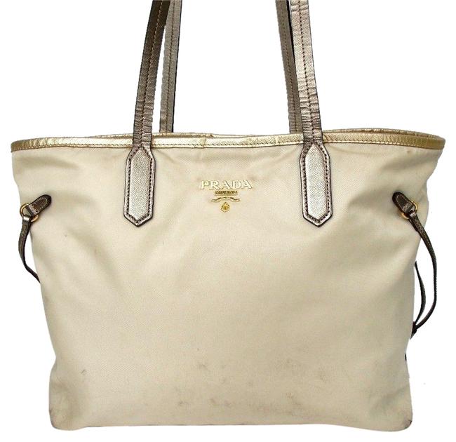 Prada Milano Beige Gold Leather Tote
