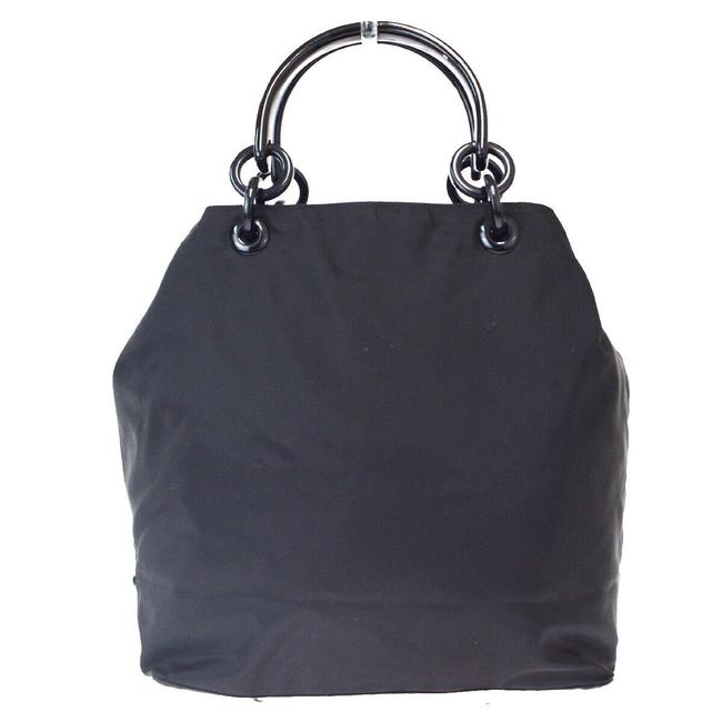 Prada Milano Logo Chain Hand In Italy Black Nylon Tote