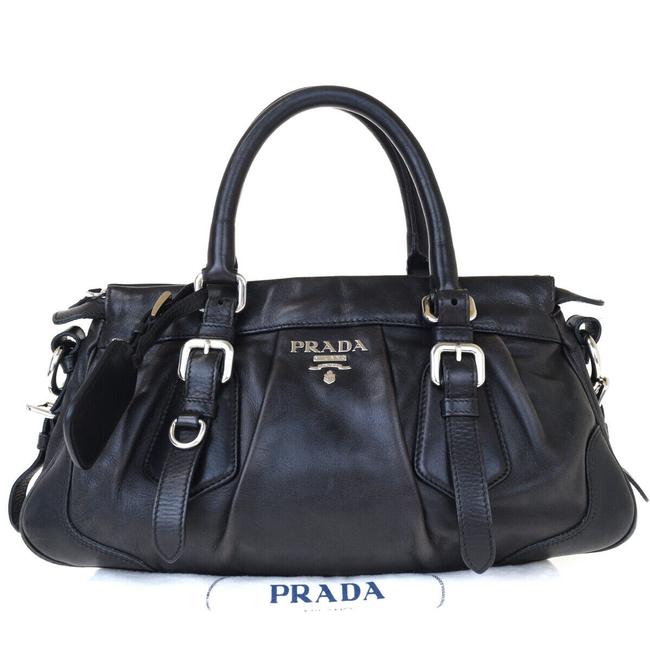 Prada Milano Logos Hand Black Silver Leather Tote
