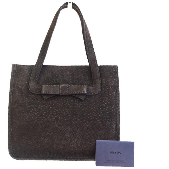 Prada Milano Logos Hand Italy Brown Suede Skin Leather Tote