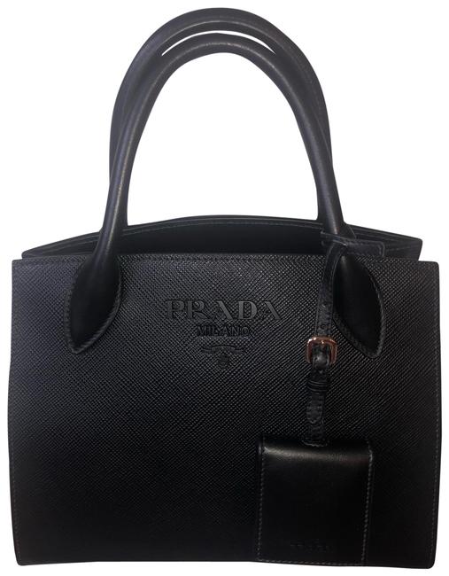 Prada Monochrome Saffiano Small Black Leather Tote