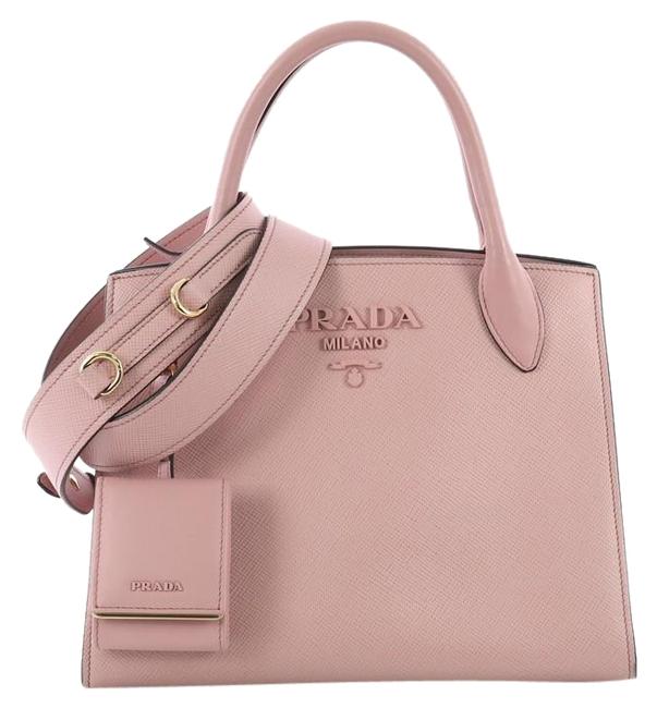 Prada Monochrome Saffiano with City Calfskin Small Pink Leather Tote