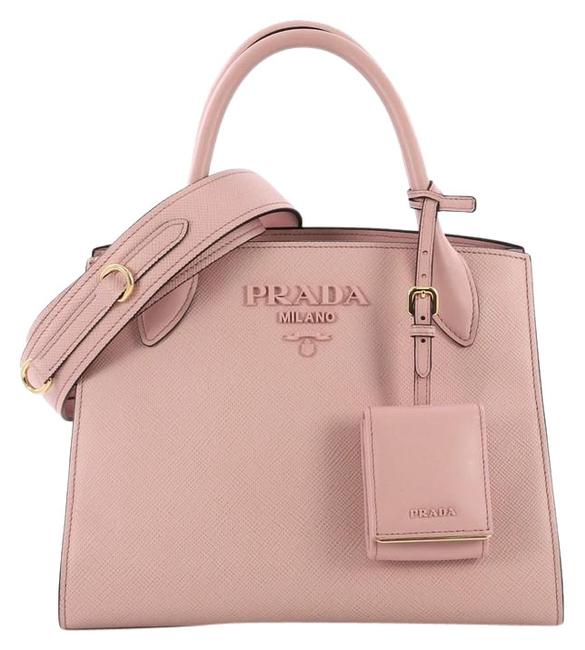 Prada Monochrome with City Calfskin Small Pink Saffiano Leather Tote