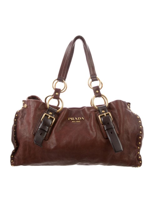 Prada Nappa Gold Studded Aviator Br4147 Brown Leather Tote