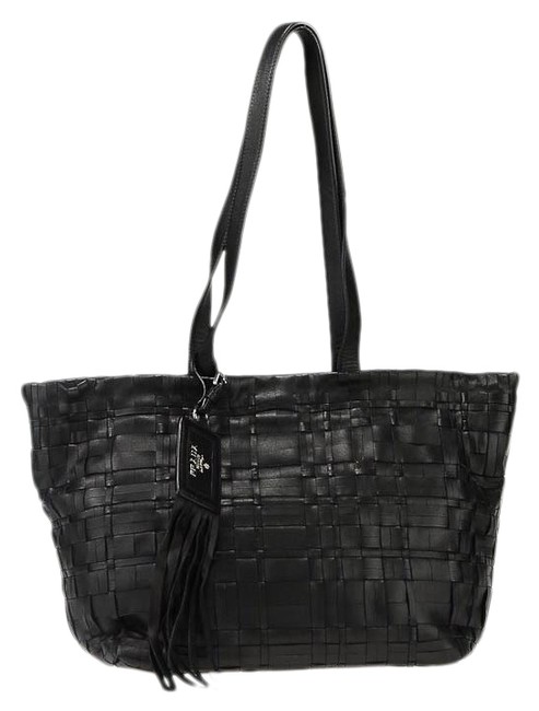 Prada Nappa Woven Handbag Black Leather Tote