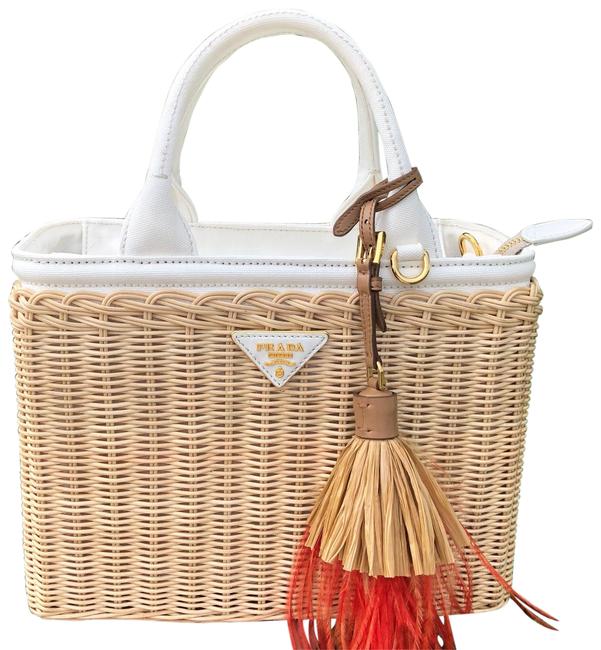 Prada Canapa Natural Bamboo and Leather Tote