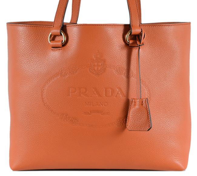 Prada Phenix New 1bg100 Vitello Embossed Logo Shopper Orange Leather Tote