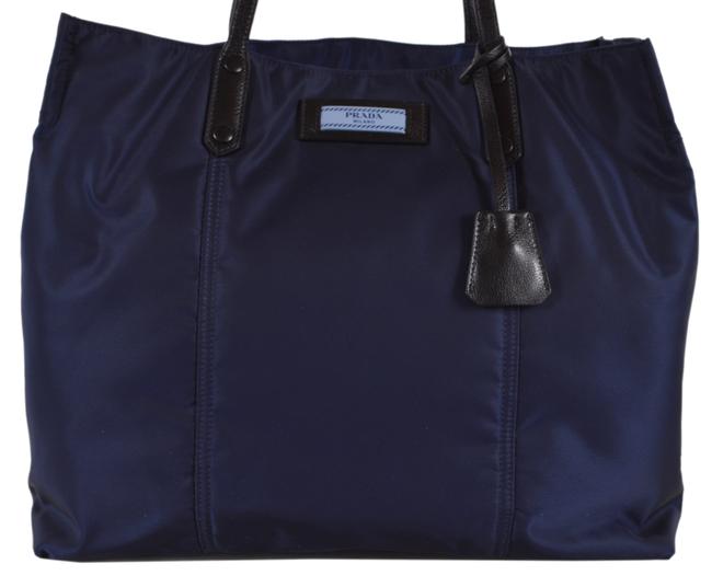 Prada New 1bg184 Large Shopper Purse Handbag Blue Nylon Tote