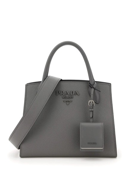 Prada New Cr Monochrome Saffiano Gray Leather Tote