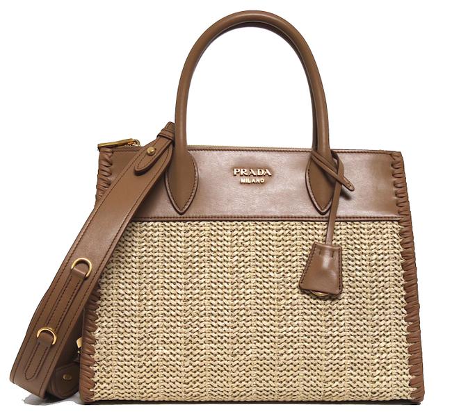 Prada New Paglia City Satchel Natural Caramel Whipstitch  Leather Tote