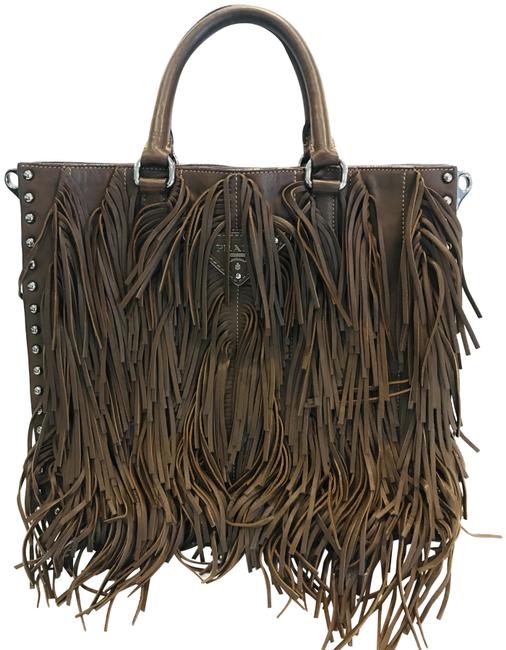 Prada Noce Nappa Fringe Brown Lambskin Leather Tote