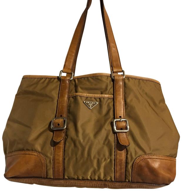 Prada Nylon Handbag Brown Nylon Leather Tote