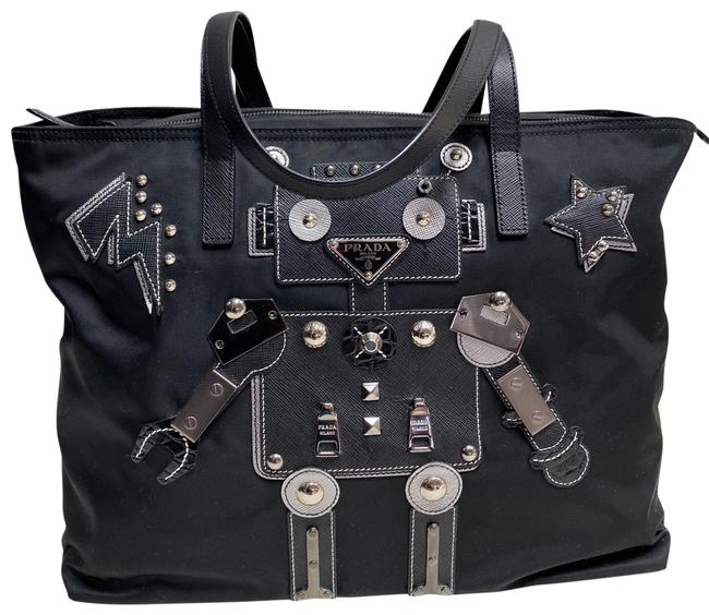 Prada Nylon Robot Style 1bg052. Black Tessuto + Saffiano Tote