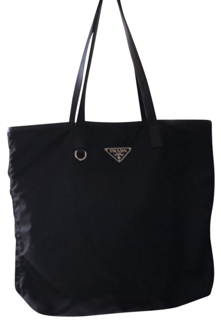 Prada NylonLeather Black Nylon with Leather Straps Tote