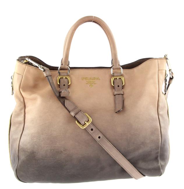 Prada Ombre Large Zipper Brown Leather Tote