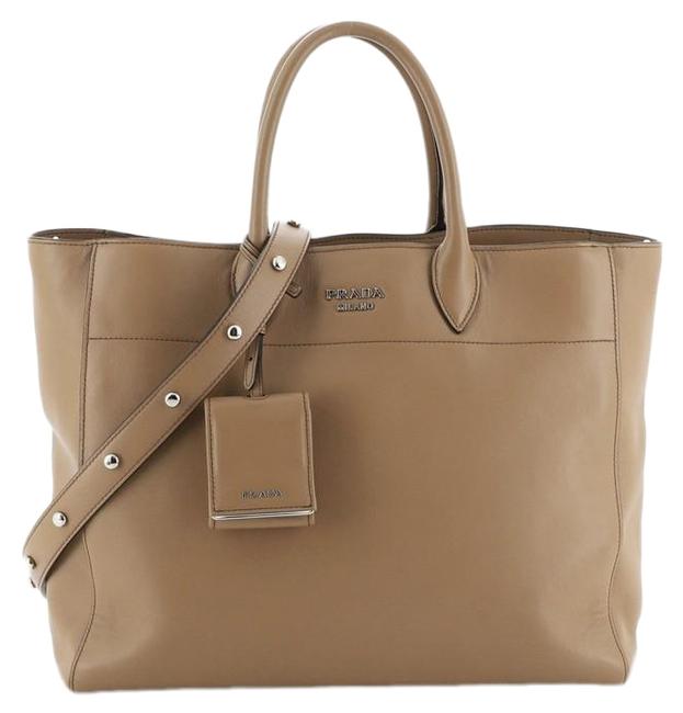Prada Open Convertible City Calfskin Medium Brown Leather Tote