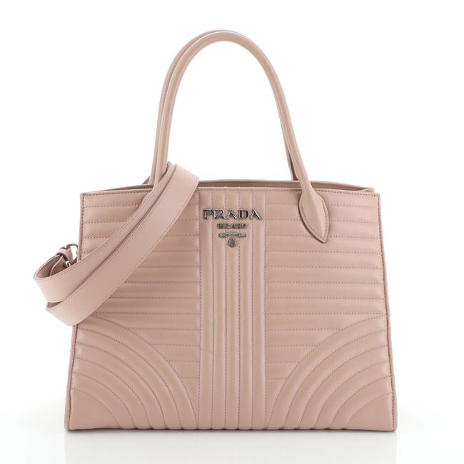 Prada Open Convertible Diagramme Quilted Medium Neutral Leather Tote