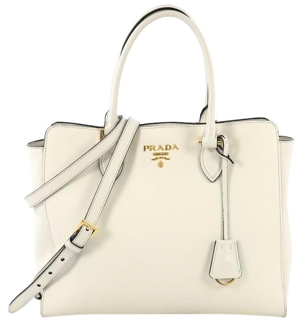 Prada Open Convertible Small White Saffiano Leather Tote