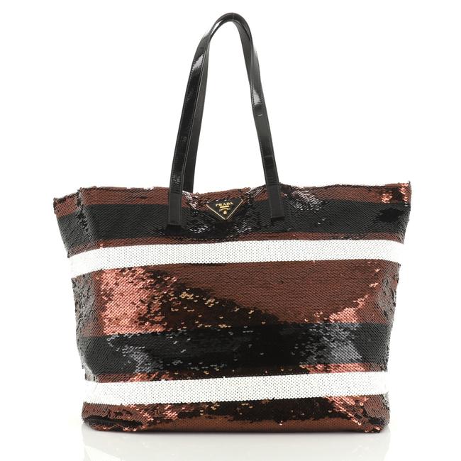 Prada Open Large Black Brown Sequins Tote