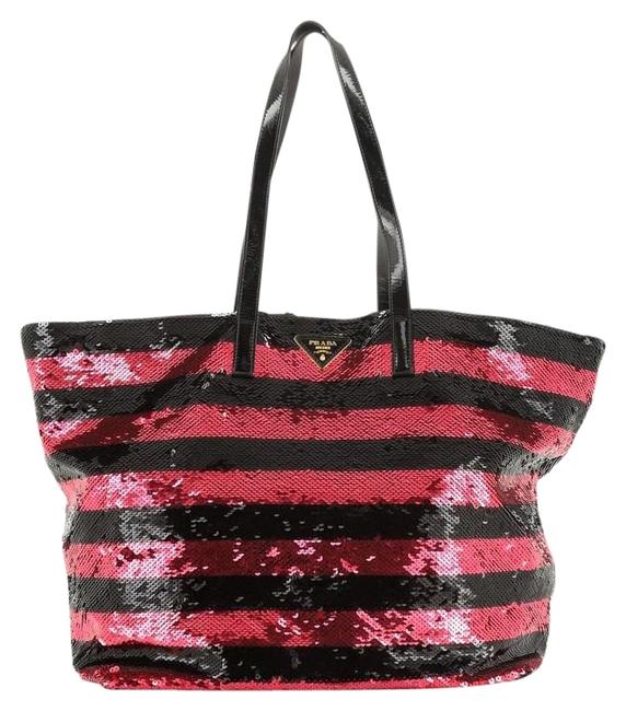 Prada Open Large Print Pink Sequins Tote