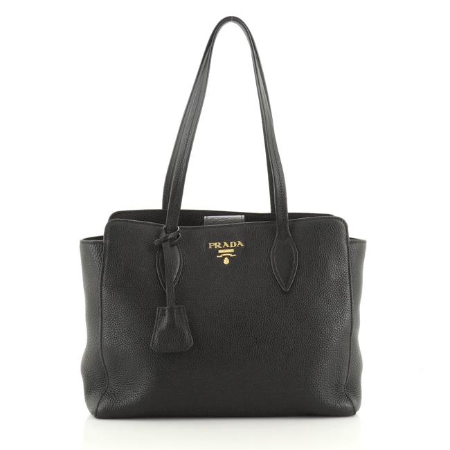 Prada Open Phenix Vitello Medium Black Leather Tote
