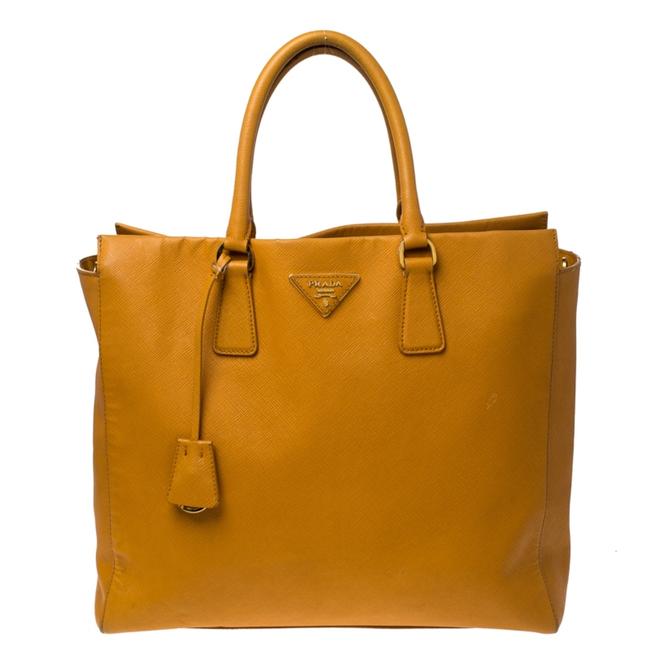 Prada Open Saffiano Convertible Orange Leather Tote