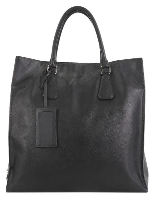 Prada Open Saffiano North South Black Leather Tote