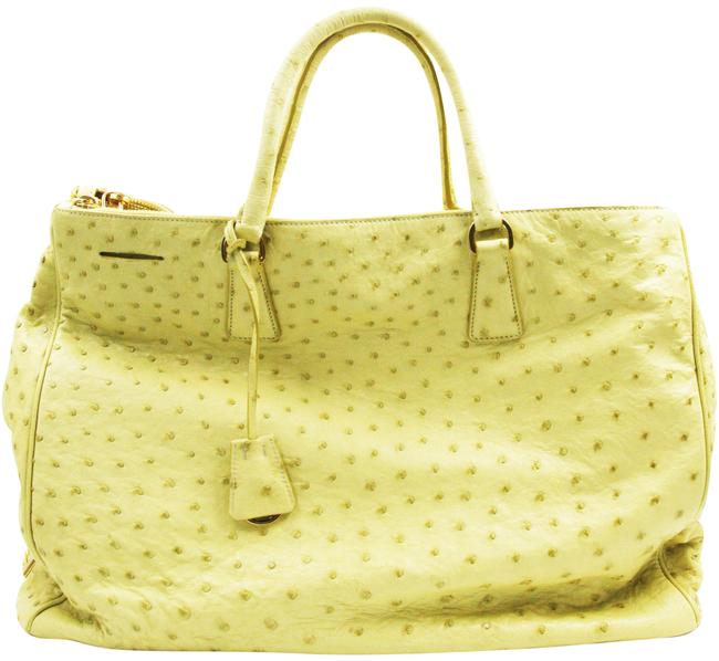 Prada Ostrich Leather Yellow Tote