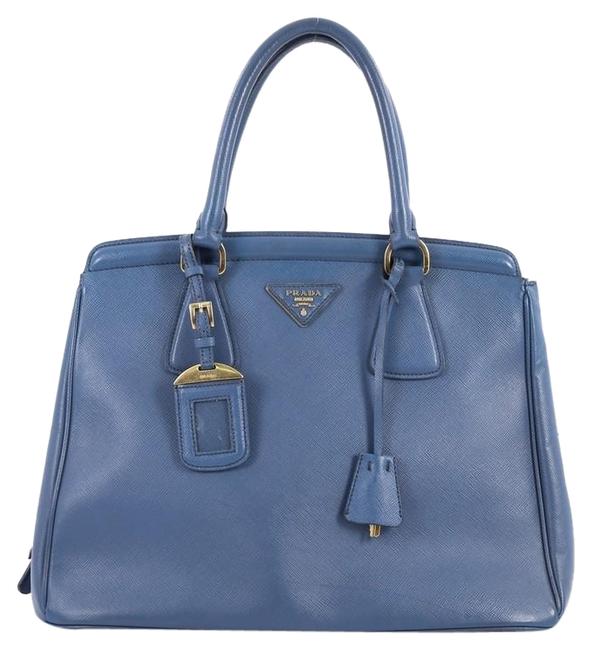 Prada Parabole Handbag Saffiano Medium Blue Leather Tote