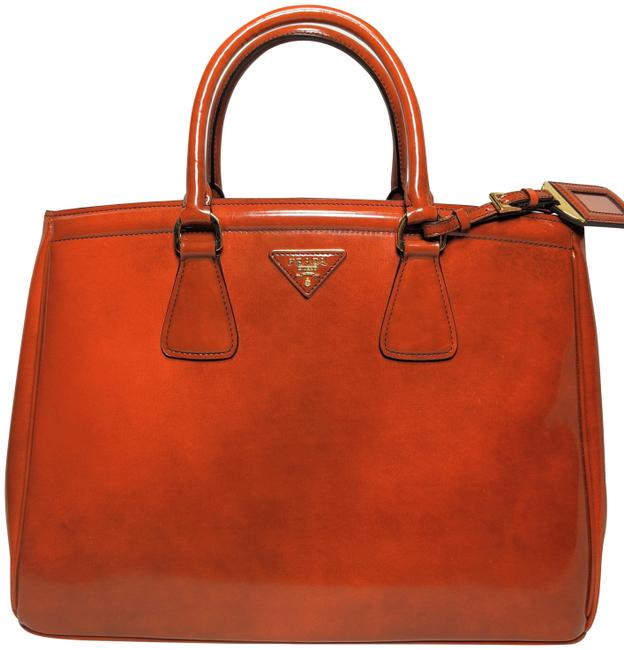 Prada Parabole Spazzolato Fume Orange Patent Leather Tote