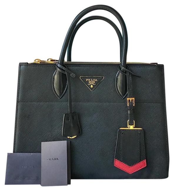 Prada Paradigme  Red Saffiano Black Leather Tote