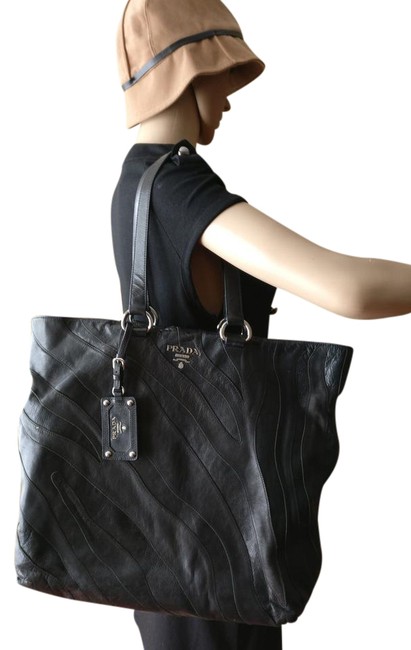 Prada Shoulder Bag Patchwork Black Leather Tote