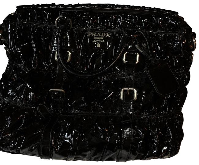 Prada Pleated Black Patent Leather Tote