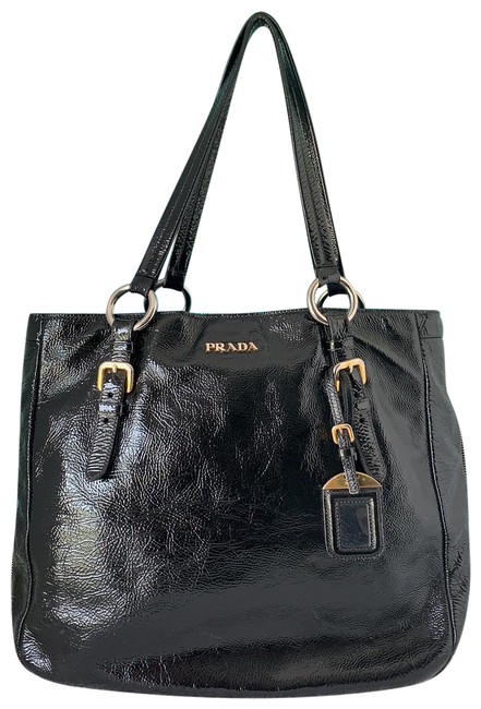 Prada Patent Side Zip Black Tote