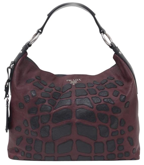 Prada Patterned Handbag Maroon Leather Tote