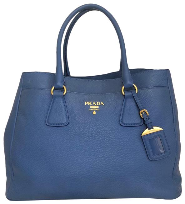 Prada Pebble Blue Leather Tote