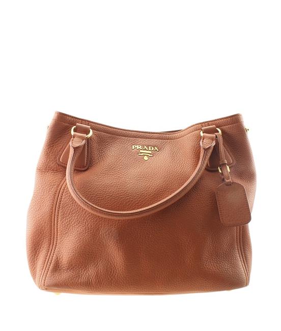 Prada Pebbled 2 way 162651 Orange Leather Tote