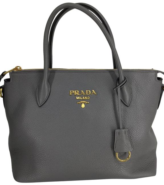 Prada Pebbled Gray Leather Tote