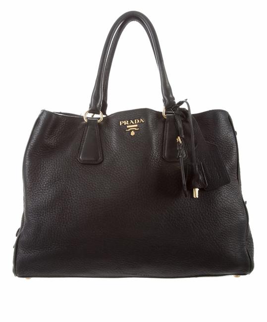 Prada Pebbled with Gold Hardware Black Leather Tote