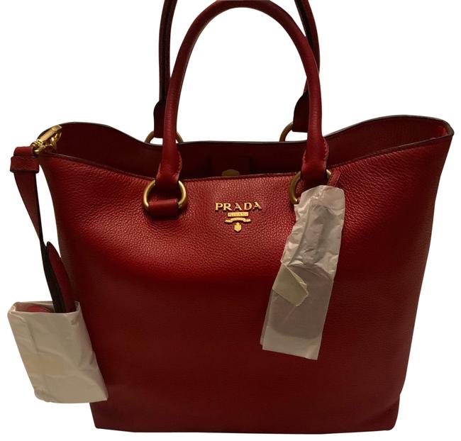Prada Phenix Vitello 1bc032 Red Leather Tote