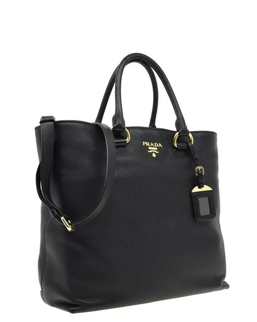 Prada Phenix Vitello Black Leather Tote