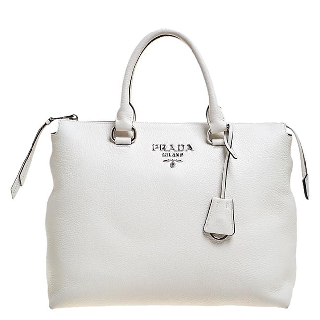 Prada Phenix Vitello Convertible White Leather Tote