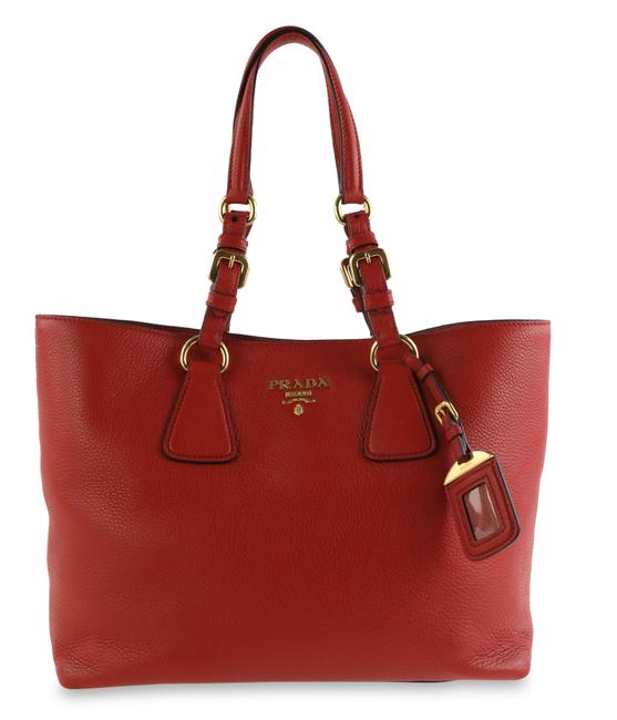 Prada Phenix Vitello Red Pebbled Leather Tote